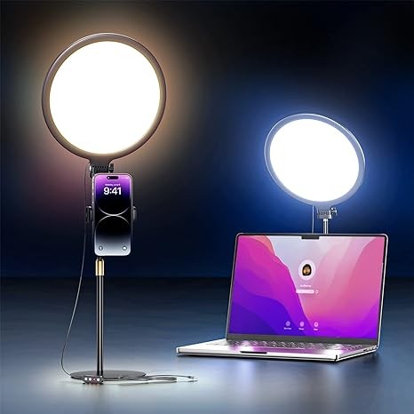 Kaiess 10.5" Desk Ring Light with Stand, Full-Screen Ring Light for Desk with Phone Holder, Desktop Laptop Ring Light for Video Recording, Zoom Lighting for Computer, Live Streaming, Video Conference