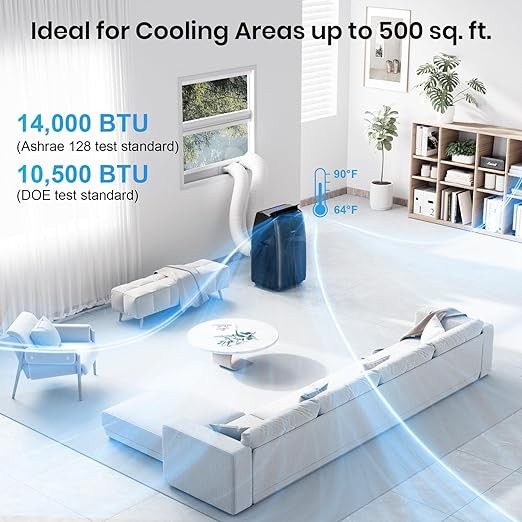 Gasbye Dual Hose Portable Air Conditioner, [2024 Upgraded] Full DC Inverter Compressor, Energy-Saving 13.6 CEER, Low Noise (45dB), Cools Room up to 500 Sq.Ft., Backlit Remote Control, 14,000BTU, Black